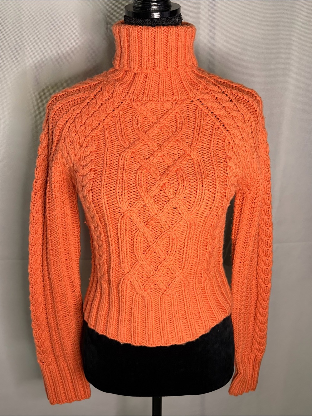 Express Orange Hand-Knit Turtleneck Wool Sweater